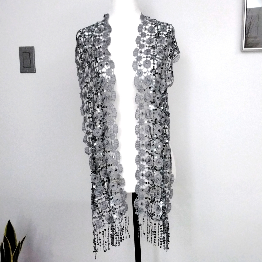 Ladies gray scarf/shawl with silver sequins